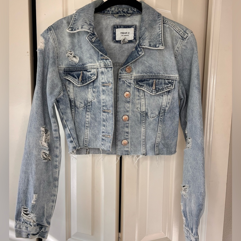 Forever 21 Cropped Distressed Jean Jacket